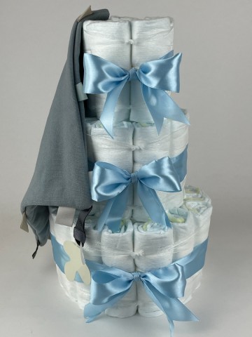 Luiertaart funnies knuffeldoek labels grey blue   blauw 2