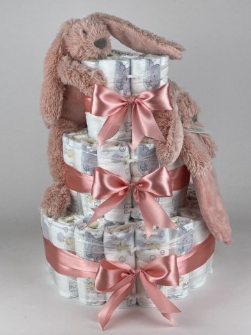 Luiertaart happy horse tuttle en knuffel konijn richie old pink   donker poeder roze   2