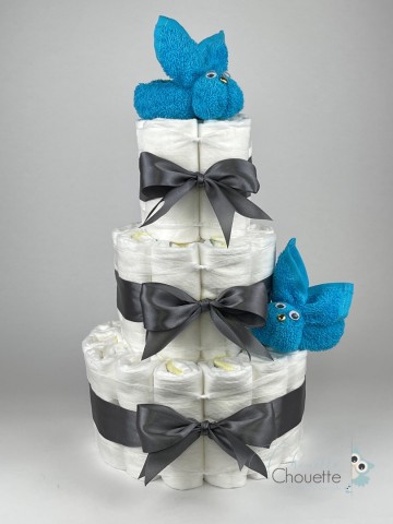 Luiertaart konijnen aqua blauw   donker grijs