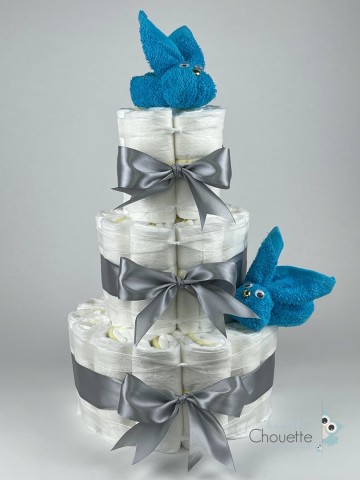 Luiertaart konijnen aqua blauw   grijs