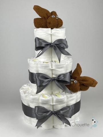 Luiertaart konijnen clay bruin   donker grijs