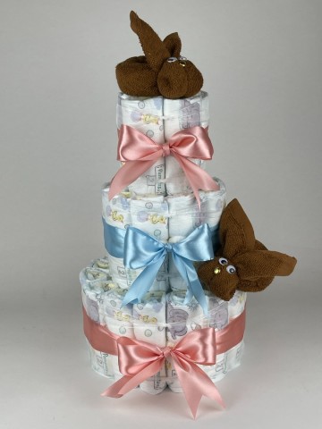 Luiertaart konijnen clay bruin   donker poeder roze   blauw   2