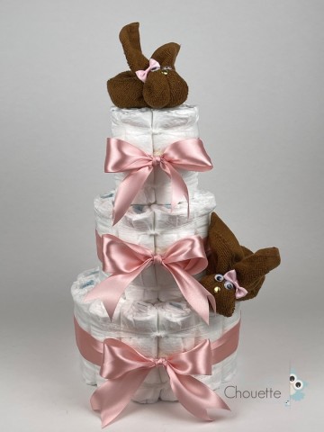 Luiertaart konijnen clay bruin   donker poeder roze