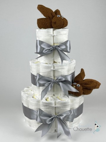 Luiertaart konijnen clay bruin   grijs