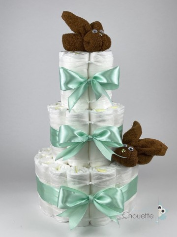 Luiertaart konijnen clay bruin   groen