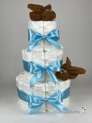 Luiertaart konijnen clay bruin   hemels blauw