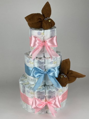 Luiertaart konijnen clay bruin   roze   blauw   2