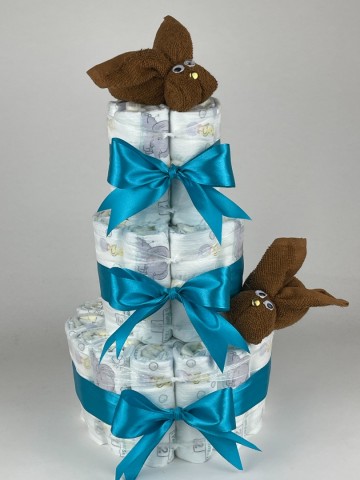 Luiertaart konijnen clay donker bruin   petrol   2