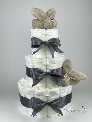 Luiertaart konijnen cream   donker grijs