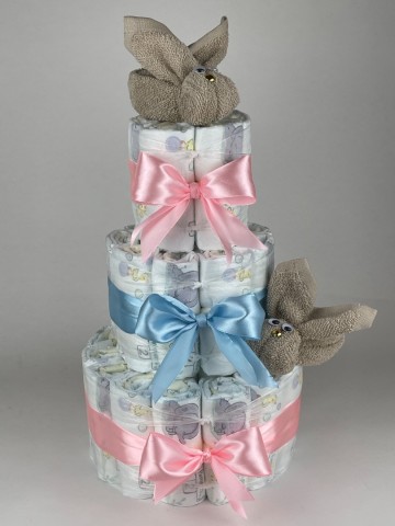 Luiertaart konijnen cream   roze   blauw   2