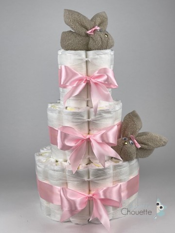 Luiertaart konijnen cream   roze