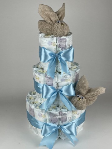 Luiertaart konijnen cream beige   blauw   2
