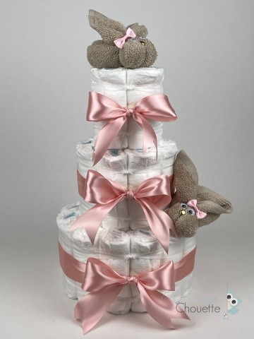 Luiertaart konijnen cream donker poeder roze