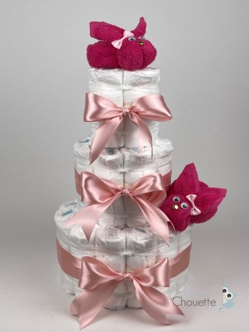 Luiertaart konijnen fuchsia roze   donker poeder roze