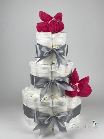 Luiertaart konijnen fuchsia roze   grijs