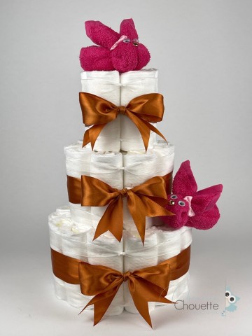 Luiertaart konijnen fuchsia roze   koper