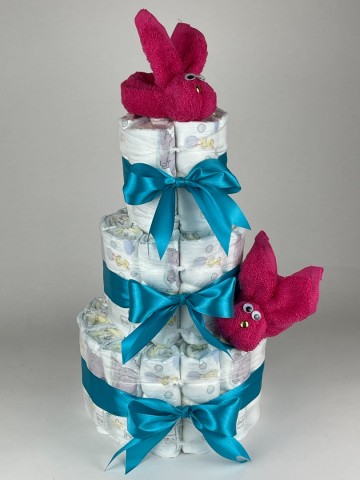 Luiertaart konijnen fuchsia roze   petrol   2