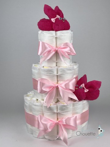 Luiertaart konijnen fuchsia roze