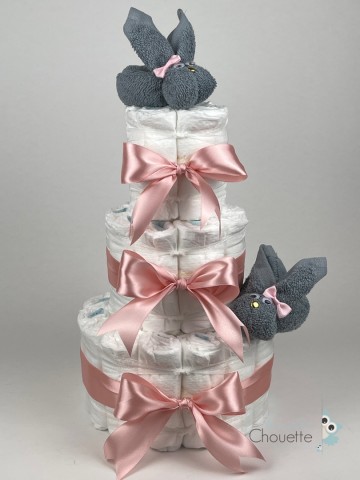 Luiertaart konijnen grey blue   donker poeder roze