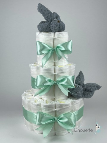 Luiertaart konijnen grey blue   groen