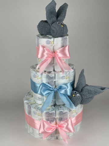 Luiertaart konijnen grey blue   roze   blauw   2