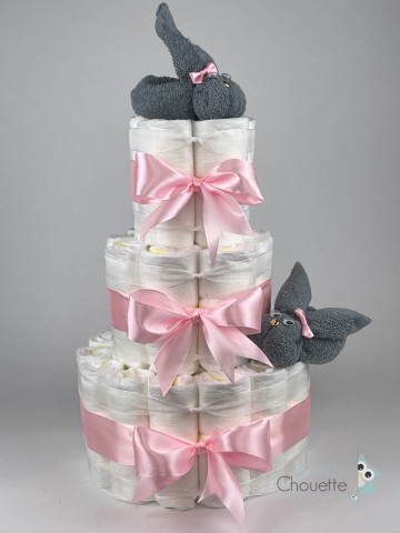 Luiertaart konijnen grey blue   roze