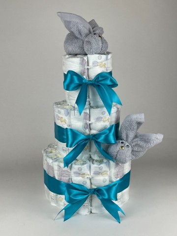 Luiertaart konijnen grijs   petrol   2