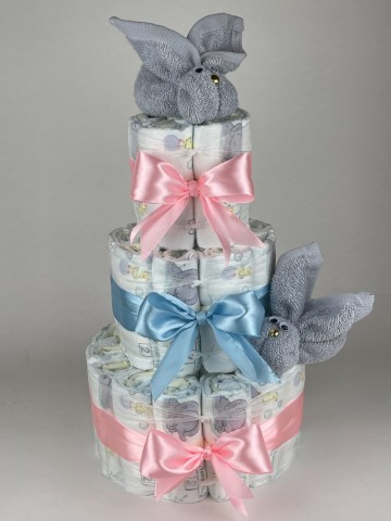 Luiertaart konijnen grijs   roze   blauw   2