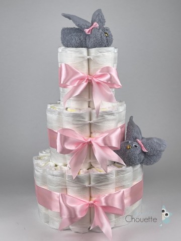 Luiertaart konijnen grijs   roze