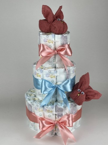 Luiertaart konijnen koper   donker poeder roze   blauw   2