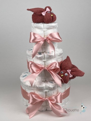 Luiertaart konijnen koper   donker poeder roze