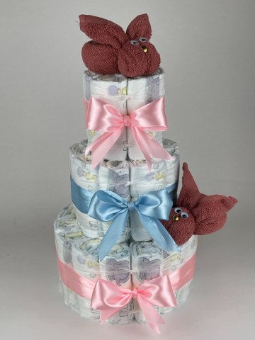 Luiertaart konijnen koper   roze   blauw   2