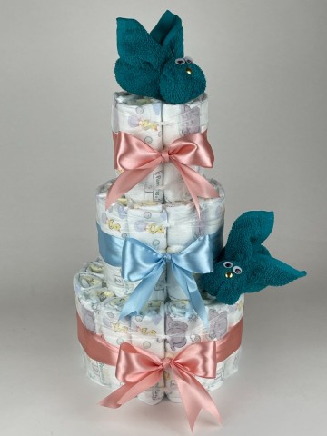 Luiertaart konijnen lake groen   donker poeder roze   blauw   2