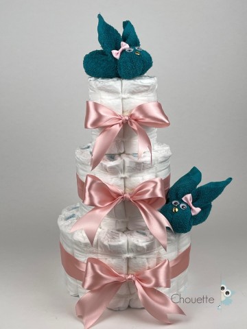 Luiertaart konijnen lake groen   donker poeder roze