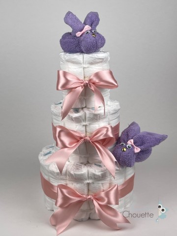 Luiertaart konijnen lavendel   donker poeder roze