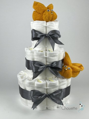 Luiertaart konijnen oker   donker grijs