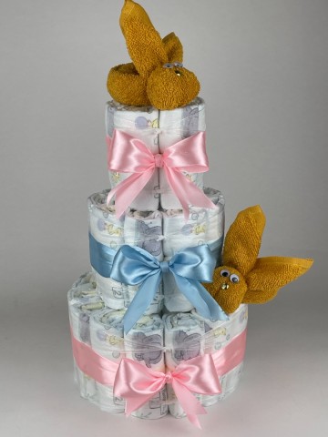 Luiertaart konijnen oker   roze   blauw   2