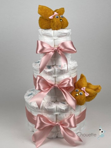 Luiertaart konijnen oker donker poeder roze