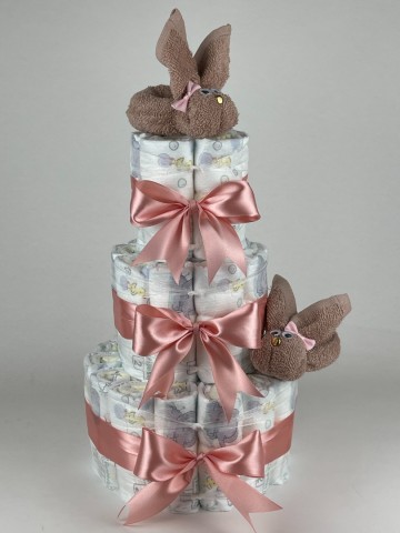 Luiertaart konijnen pinkstone roze   donker poeder roze   2