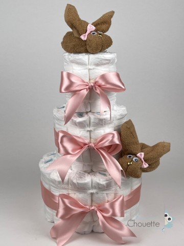 Luiertaart konijnen sand   donker poeder roze