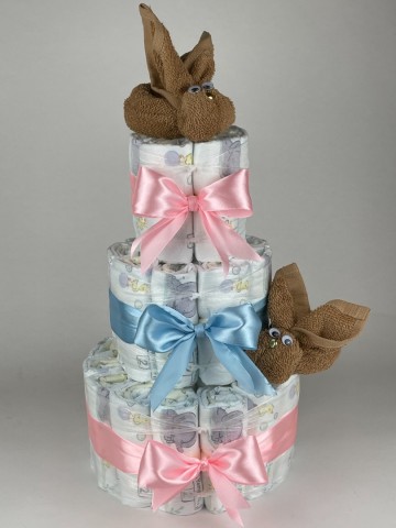 Luiertaart konijnen sand   roze   blauw   2