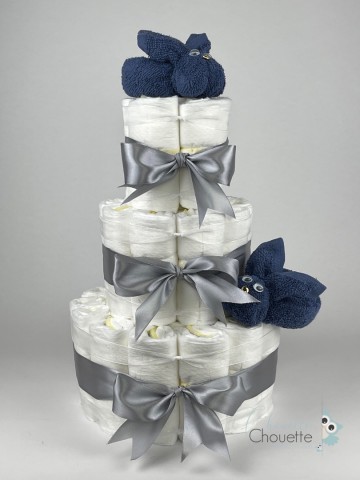 Luiertaart konijnen silk blauw   grijs