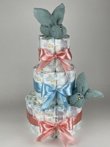 Luiertaart konijnen stone groen   donker poeder roze   blauw   2