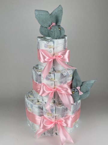 Luiertaart konijnen stone groen   roze   2