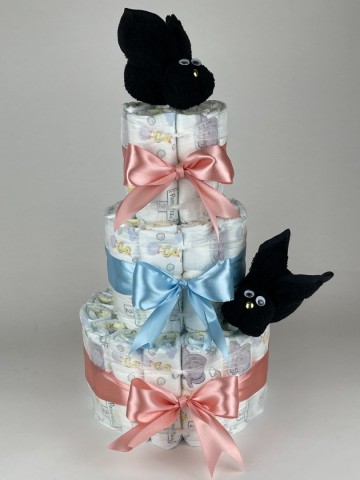 Luiertaart konijnen zwart   donker poeder roze   blauw   2