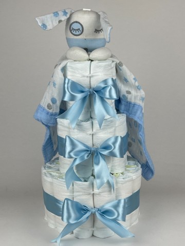 Luiertaart lulujo knuffeldoek hond blue puppy blauw