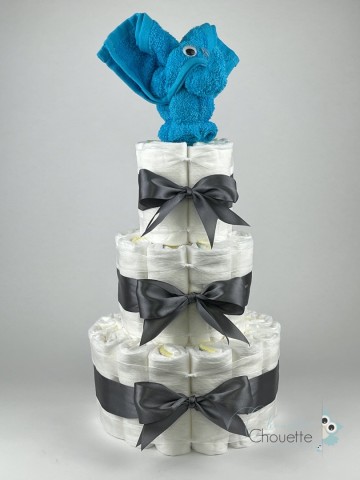 Luiertaart olifant aqua blauw   donker grijs