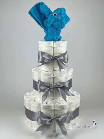 Luiertaart olifant aqua blauw   grijs