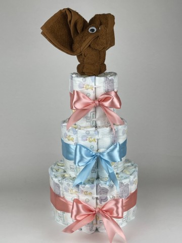 Luiertaart olifant clay bruin   donker poeder roze   blauw   2