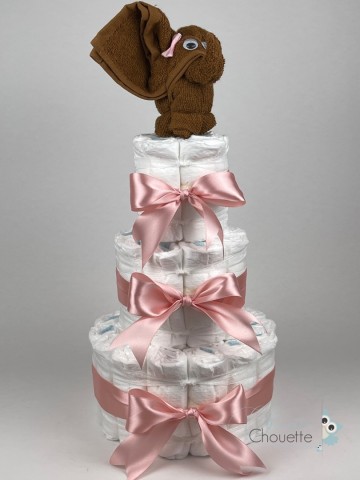 Luiertaart olifant clay bruin   donker poeder roze